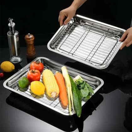 stainless steel bakeware grid line food storage trays bread pastry baking pan cooling rack fruit bbq plate kitchen cooking tools