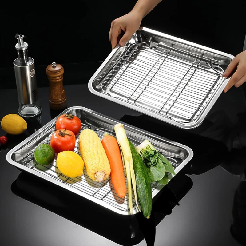stainless steel bakeware grid line food storage trays bread pastry baking pan cooling rack fruit bbq plate kitchen cooking tools