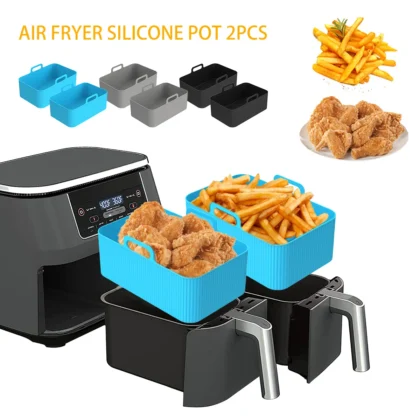 2pcs air fryer silicone pot heat resistant air fryer liner basket rectangle baking pan for oven microwave air fryer accessories